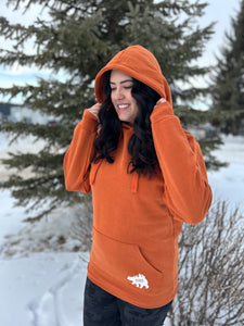 burnt orange unisex hoodie with gtfo bear logo, gtf outside