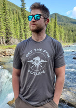 Load image into Gallery viewer, grey athletic t-shirt with white be bold get the f outside logo with bear, mountains and compass. gtfo. gtf outside. mens athletic shirt. unisex. ladies. gtf outside
