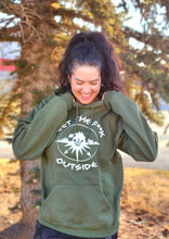 Load image into Gallery viewer, army green unisex hoodie with white be bold logo, gtfo, gtf outside

