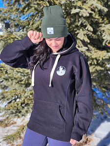 black unisex hoodie with sasquatch logo, gtf outside, gtfo
