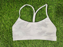 Load image into Gallery viewer, white camo sports bra, gtfo, gtf outside

