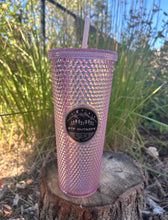 Load image into Gallery viewer, iridescent pink studded tumbler, gtf outside, gtfo
