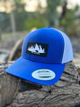 Load image into Gallery viewer, blue and white mesh snap back hat with logo patch, gtf outside, gtfo
