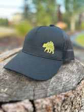 Load image into Gallery viewer, black pony tail hat with gold embroidered logo, gtf outside, gtfo
