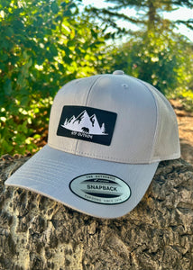 silver hat with mesh snap back hat with patch logo, gtf outside, gtfo