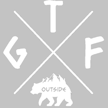Load image into Gallery viewer, white decal, gtf outside, gtfo, bear with mountains
