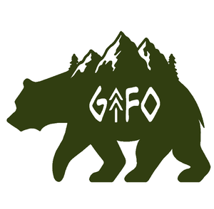 army green decal with bear and mountains logo, gtf outside, gtfo