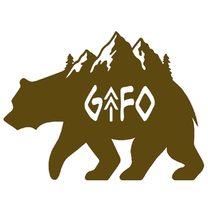 gold decal with bear and mountains, gtf outside, gtfo