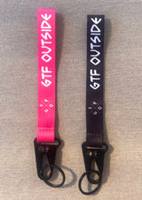 Load image into Gallery viewer, gtf outside keychain. pink. black. gtfo. lanyard.
