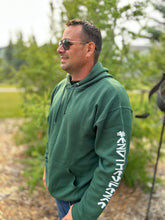 Load image into Gallery viewer, forest green unisex hoodie with grey #endthesilence logo. ladies. men. gtf outside. gtfo
