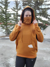 Load image into Gallery viewer, rust mask hoodie. masked hoodie. unisex. ladies. men. white bear gtfo logo. gtf outside.

