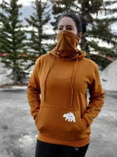 Load image into Gallery viewer, rust unisex masked hoodie with white bear gtfo logo. gtf outside. mask hoodie. ladies. men.
