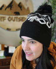 Load image into Gallery viewer, pom pom toque. black with white gtf outside. gtfo.
