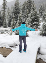 Load image into Gallery viewer, glacier blue crop hoodie with white gtfo logo. gtf outside.
