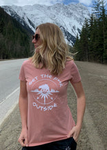 Load image into Gallery viewer, desert pink, dusty rose, womens t shirt, fitted shirt, compass bear with mountains logo, gtfoutside, ladies t shirt
