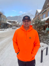 Load image into Gallery viewer, bright orange unisex hoodie with gtfo patch logo. gtf outside. ladies. men.
