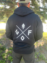 Load image into Gallery viewer, black zip up hoodie, zip up hoodie, gtfoutside zip up hoodie

