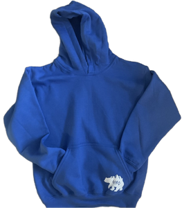 youth hoodie, youth blue hoodie, hoodie with bear, gtfoutside. kids. gtfo.