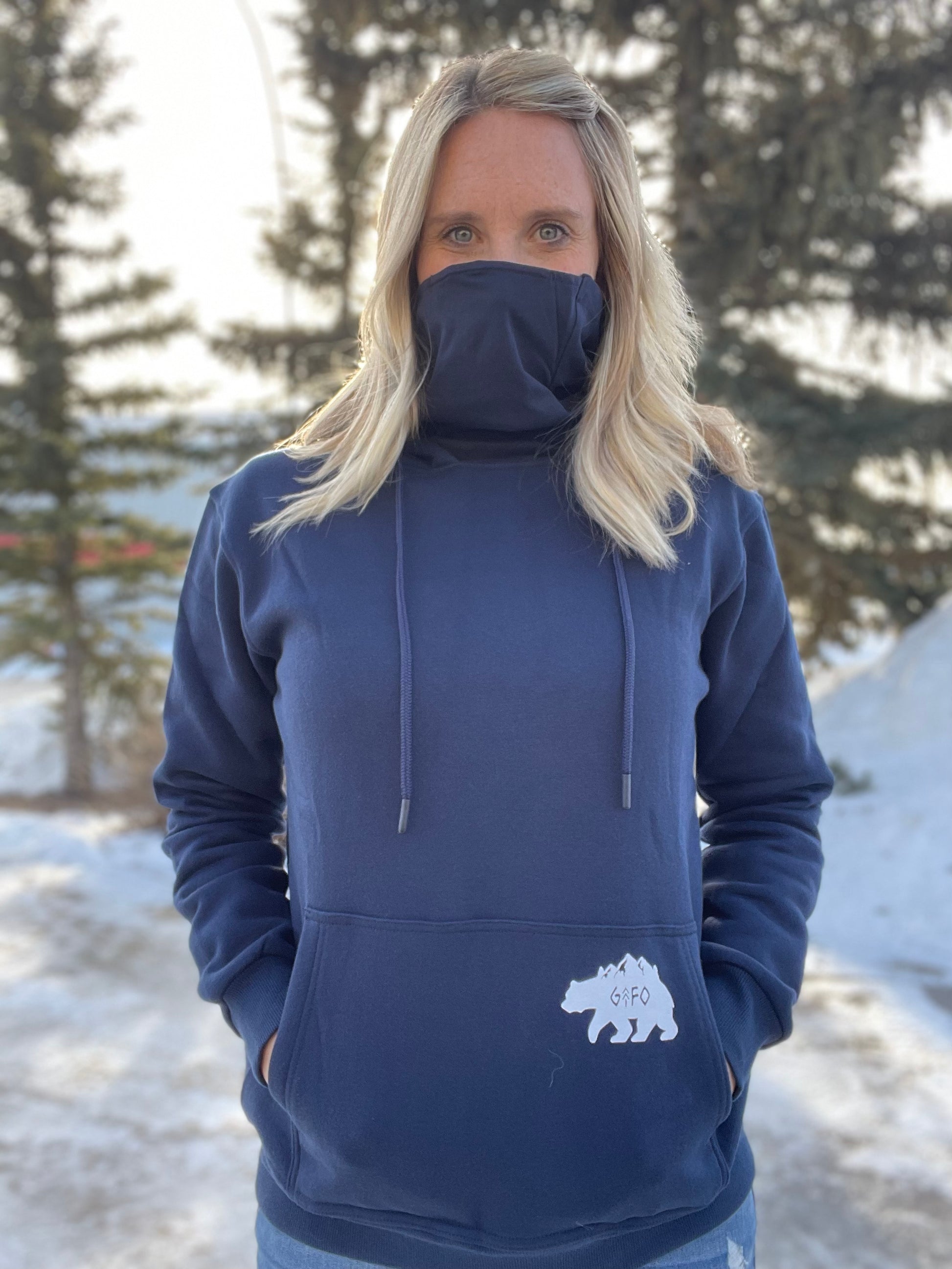 mask hoodie, navy hoodie, hoodie with bear, hoodie with mask, unisex hoodie, gtfoutside