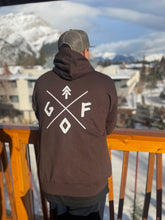 Load image into Gallery viewer, brown unisex hoodie with white gtfo logo. gtf outside. ladies. men.
